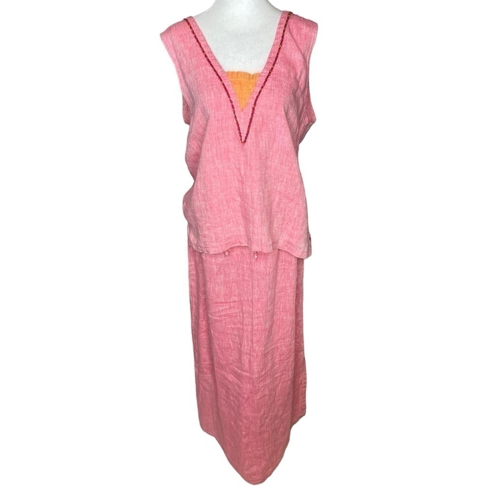 Two piece Liz & Jane Linen Pink Sleeveless Blouse & Maxi Skirt, Size Medium NWT